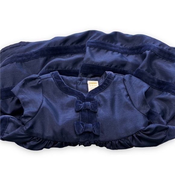 GYMBOREE Cherished Traditions Blue Holiday Velvet Bow Dress 12-18 Months - Picture 3 of 5